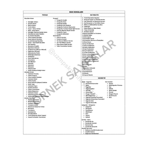 DGS DERS ÇALIŞMA TAKİP ÇİZELGESİ
