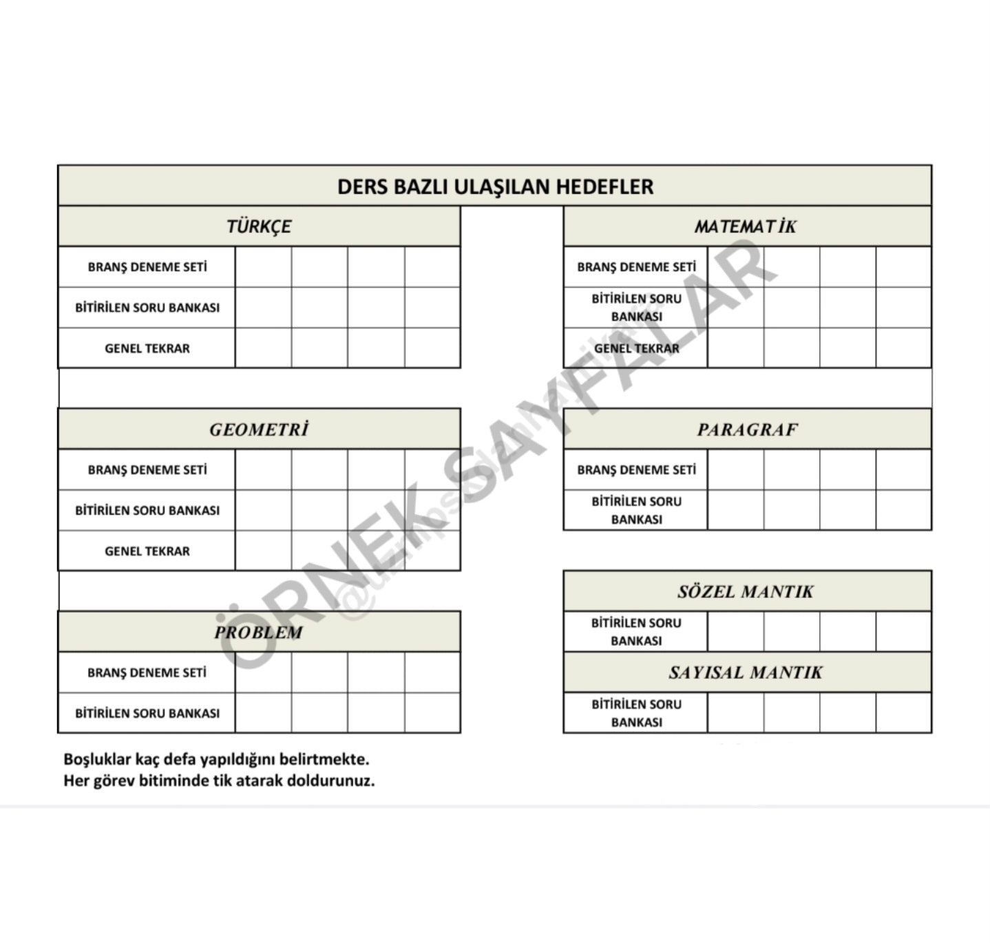DGS DERS ÇALIŞMA TAKİP ÇİZELGESİ