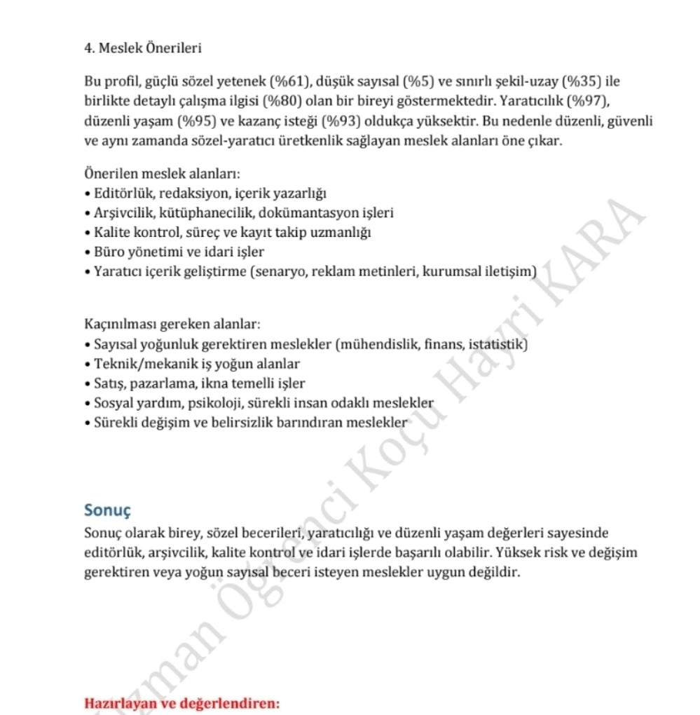 MESLEK YÖNELİM VE HEDEF BELİRLEME TESTLERİ